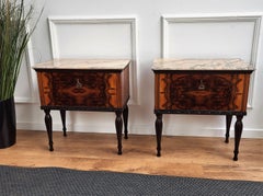 Pair of Mid-Century Italian Art Deco Nightstands Bedside Tables White Marble Top
