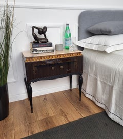 Pair of Mid-Century Italian Art Deco Nightstands Bedside Tables White Marble Top