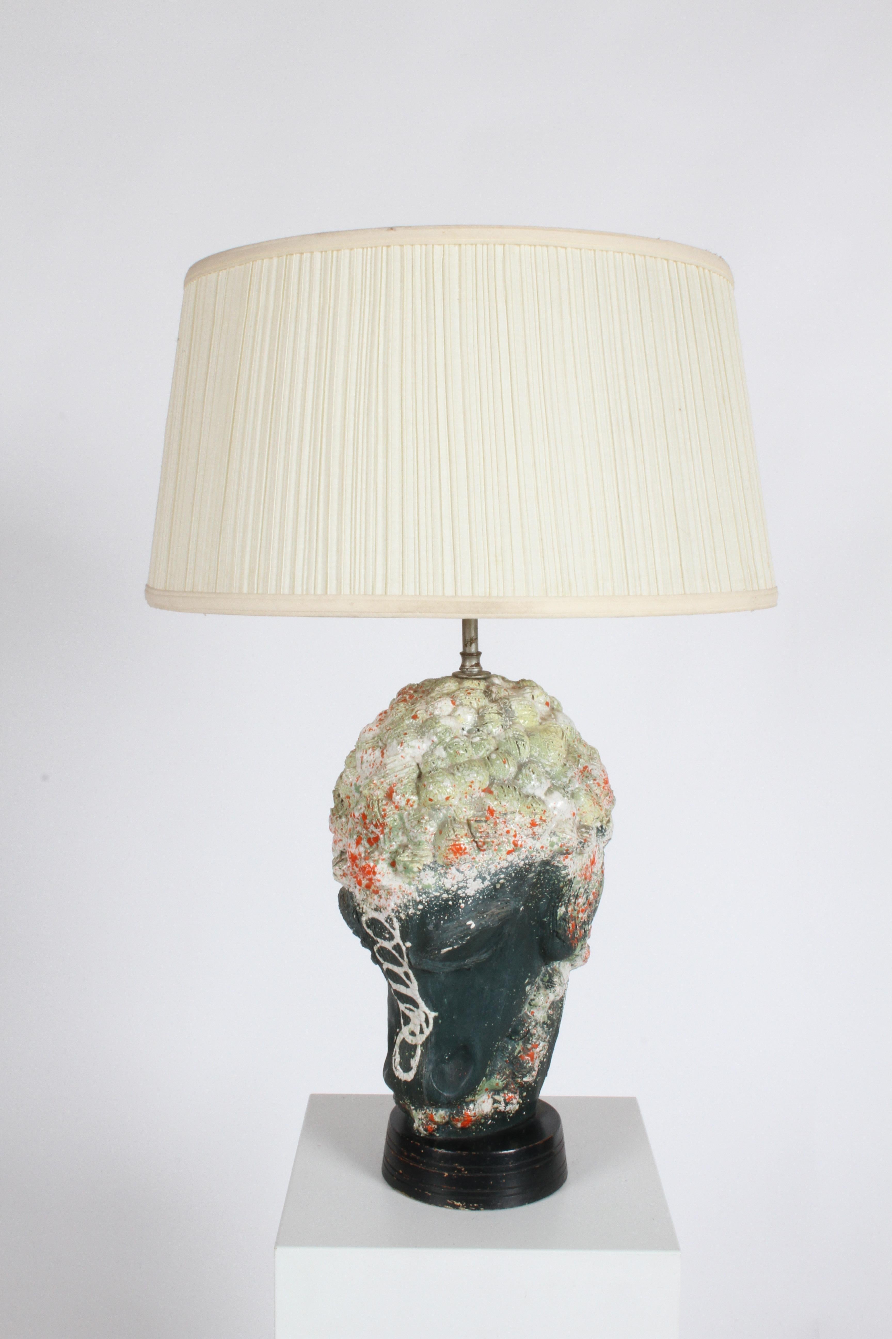 Pair of possibly unique large Mid-Century Modern Artistan studio Italian colorful glazed ceramic / pottery abstract horse head table lamps on round 6