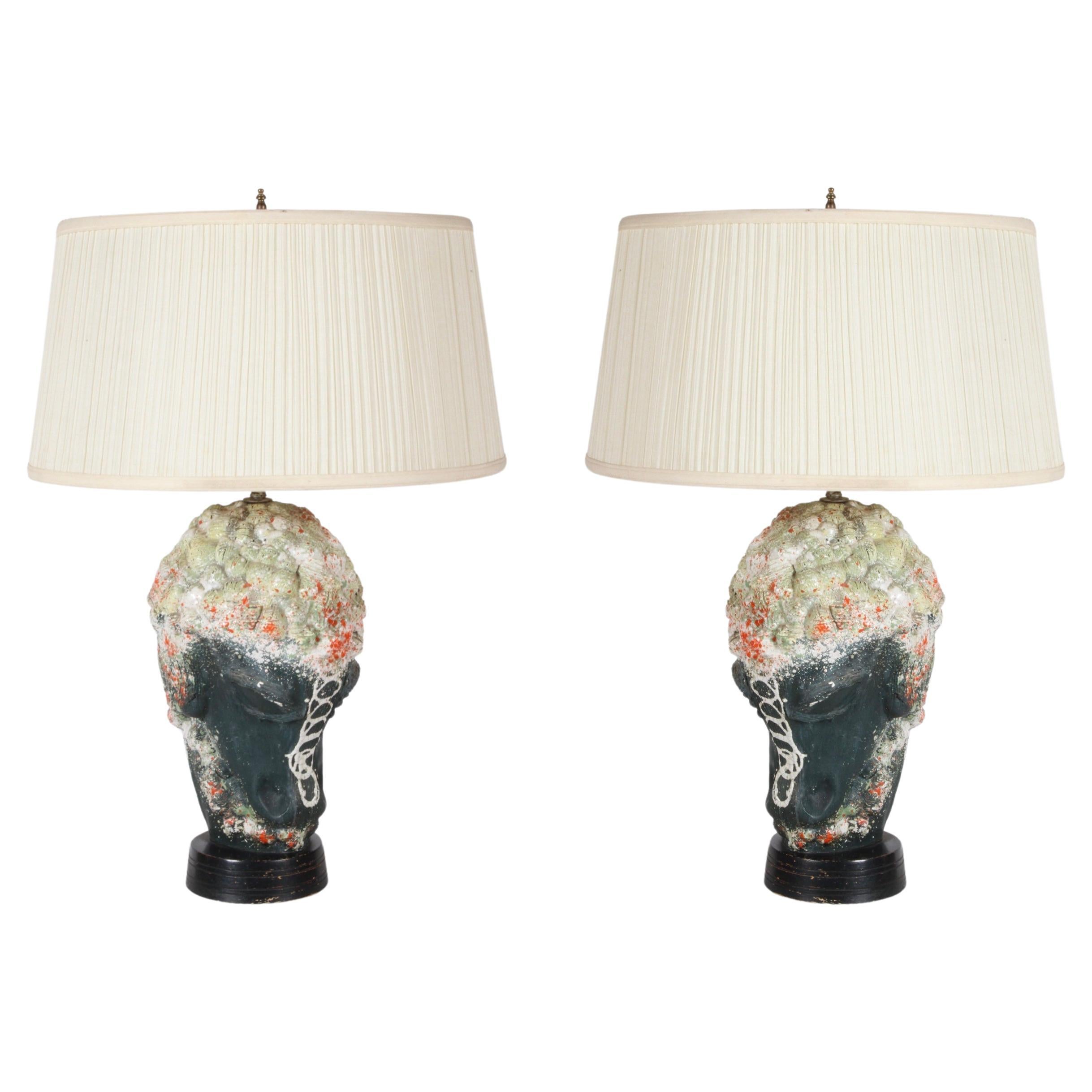 Pair of Mid-Century Italian Artistan Pottery Abstract Horse Head Table Lamps  For Sale