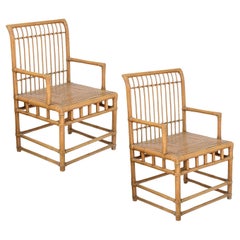 Italian Bamboo & Rattan Chairs, Pair 1970s