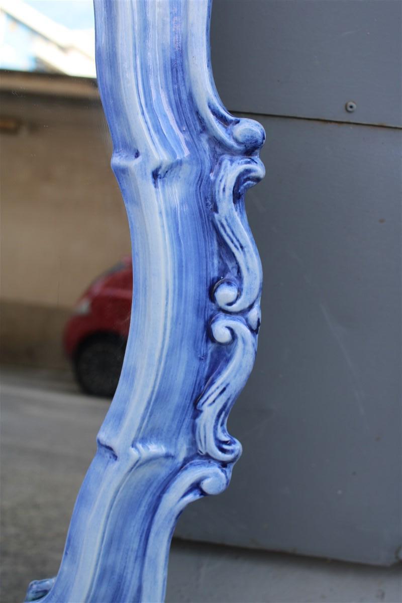 Pair of Mid-century Italian Baroque light blue ceramic mirrors 1950s Pop Art For Sale 8