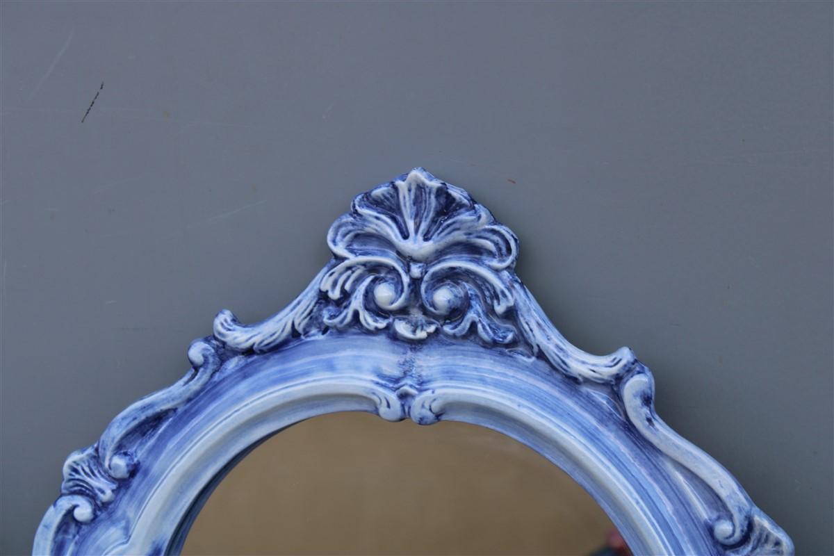 Mid-20th Century Pair of Mid-century Italian Baroque light blue ceramic mirrors 1950s Pop Art For Sale