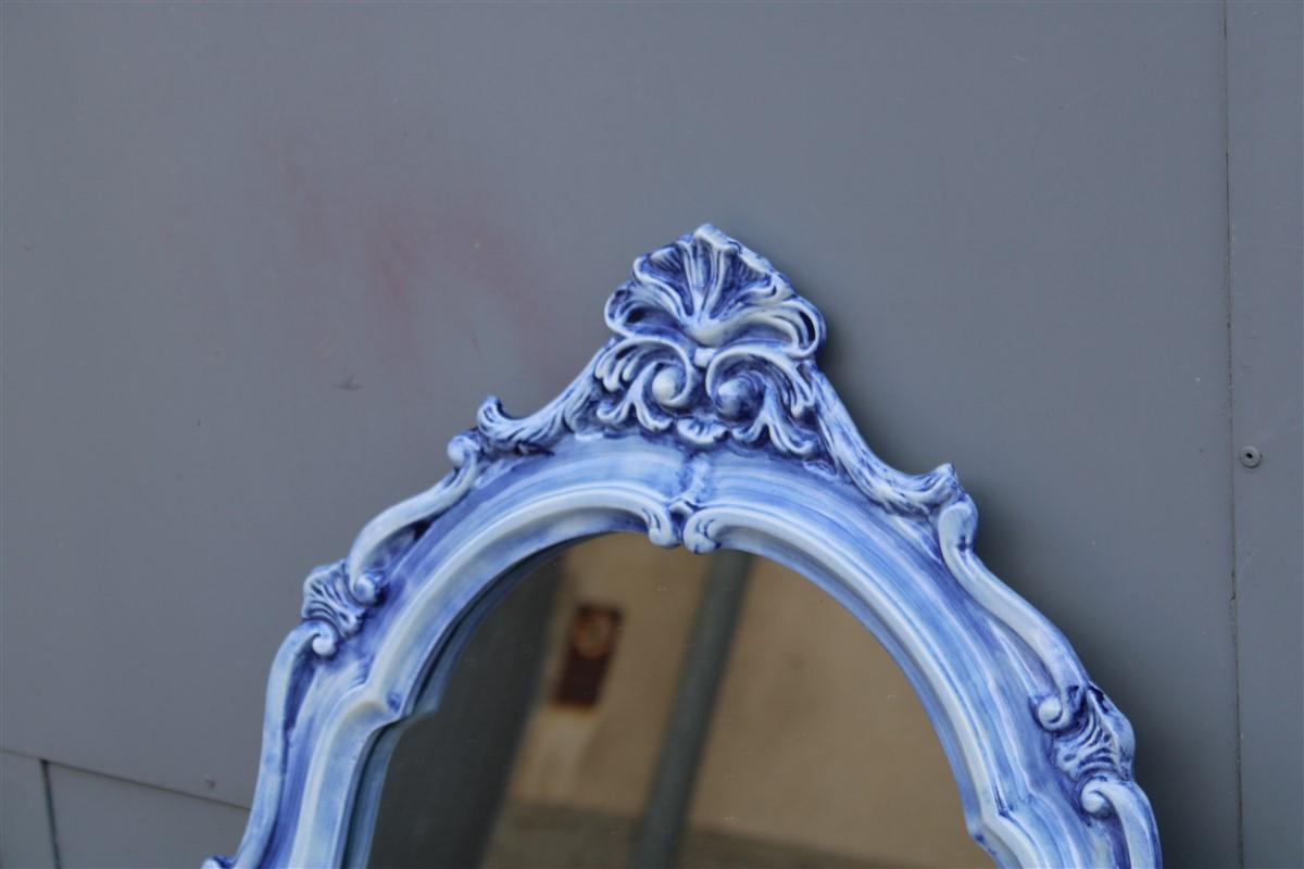 Ceramic Pair of Mid-century Italian Baroque light blue ceramic mirrors 1950s Pop Art For Sale