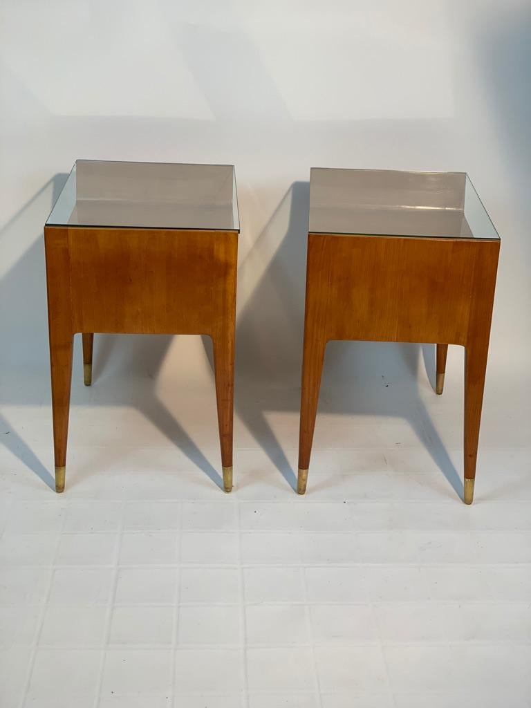 Pair of Mid Century Italian Bed Side Tables Night Stands Brass Handles and Feet 2