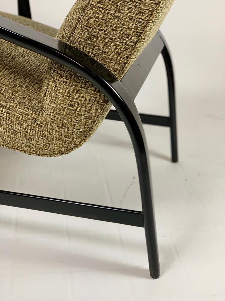 Pair of Midcentury Italian Black Lacquered Armchairs Original Fabric 6