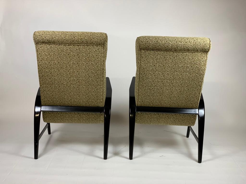 Mid-20th Century Pair of Midcentury Italian Black Lacquered Armchairs Original Fabric