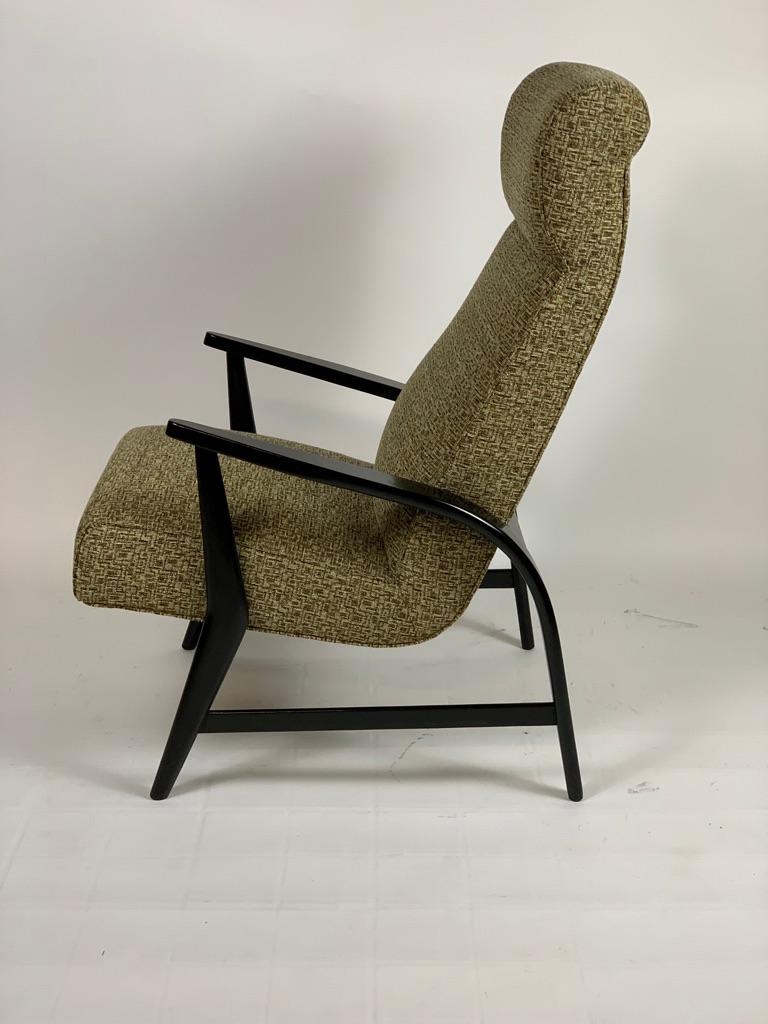 Pair of Midcentury Italian Black Lacquered Armchairs Original Fabric 2