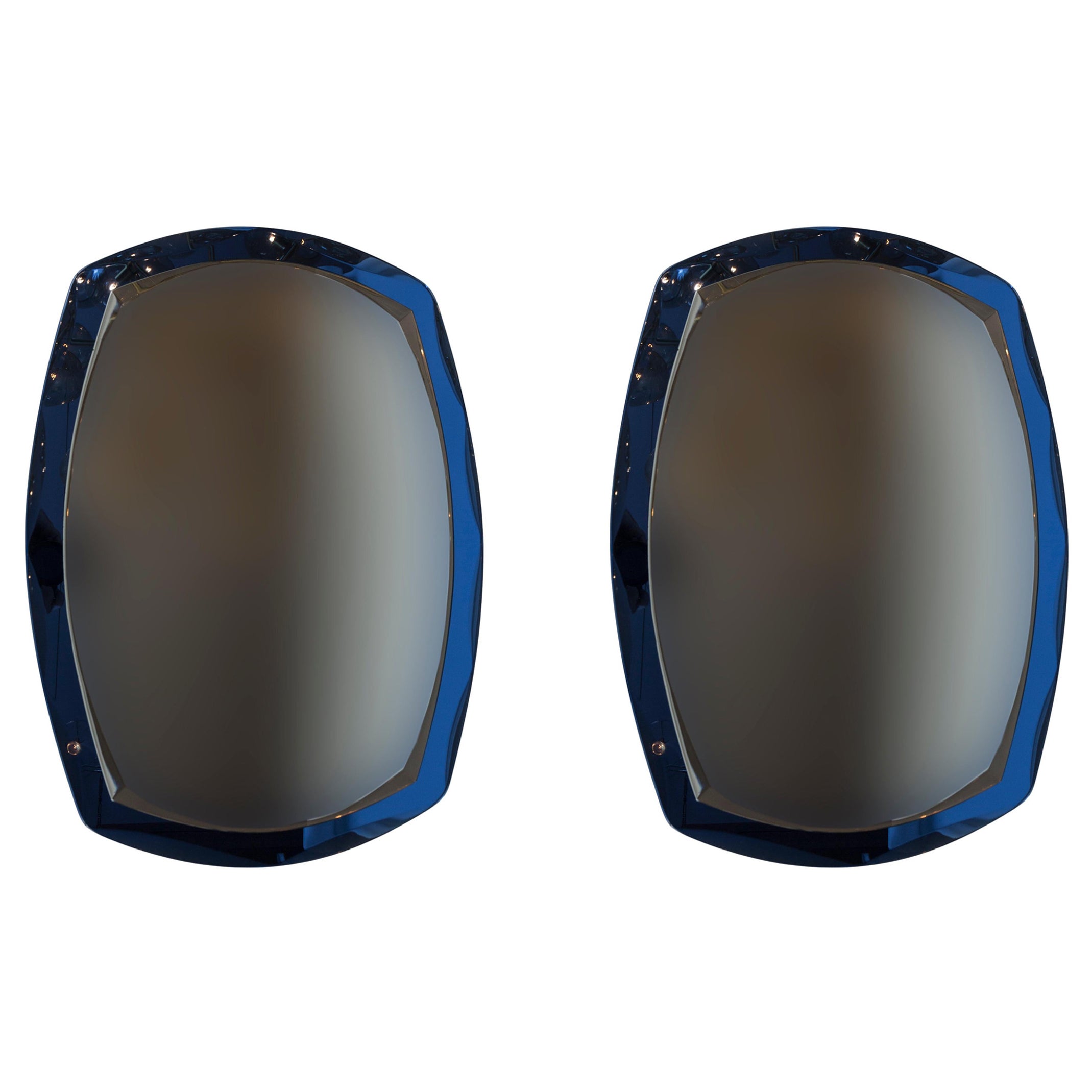 Pair of Mid Century Italian Blue Cristal Arte Wall Mirrors