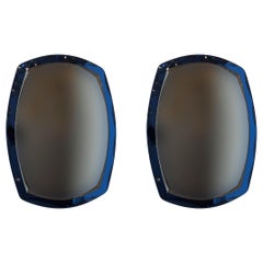 Paire de miroirs muraux italiens en cristal bleu Cristal Arte du milieu du siècle dernier