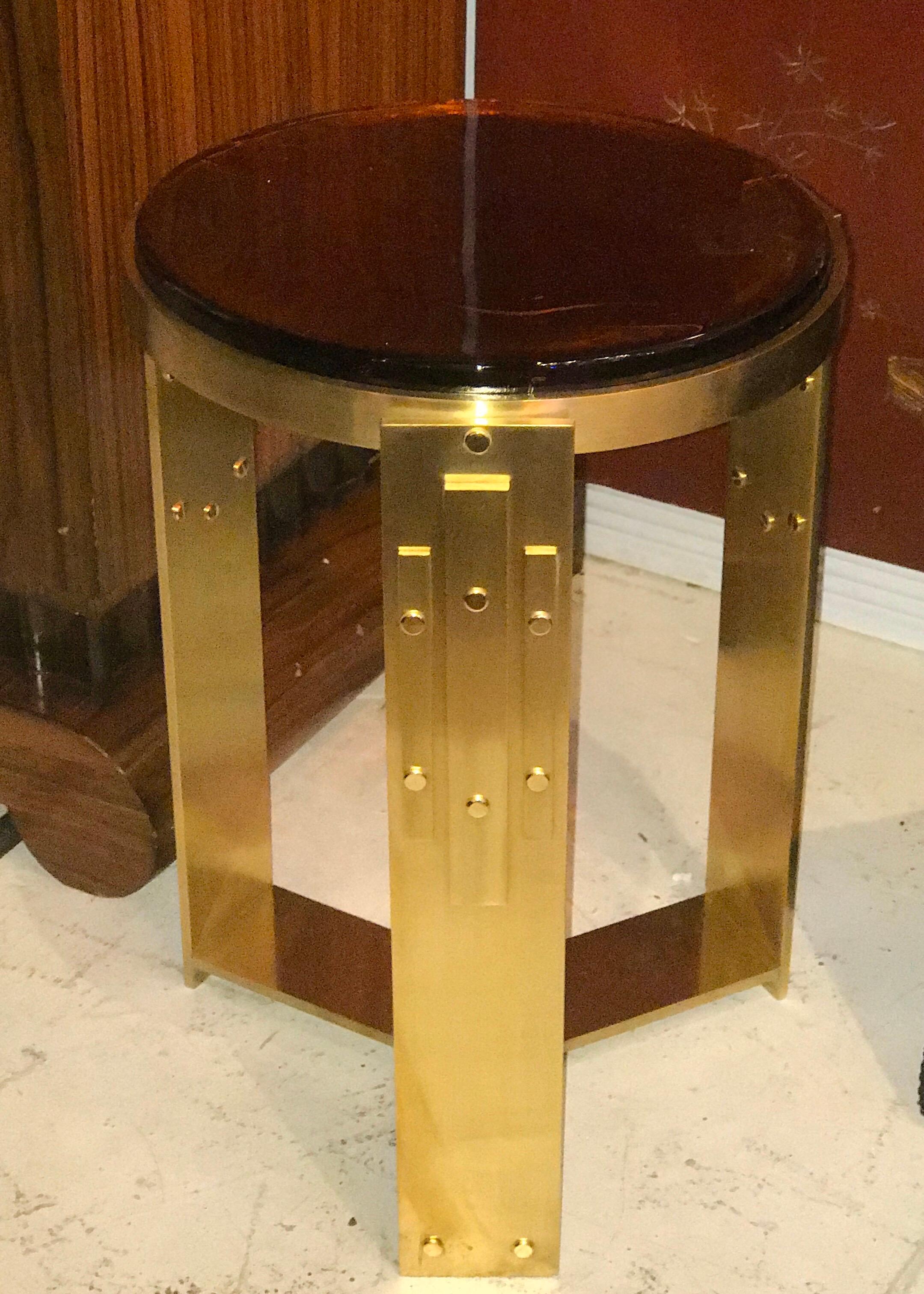 Pair of Midcentury Italian Brass and Glass Accent Tables In Good Condition In Miami, FL