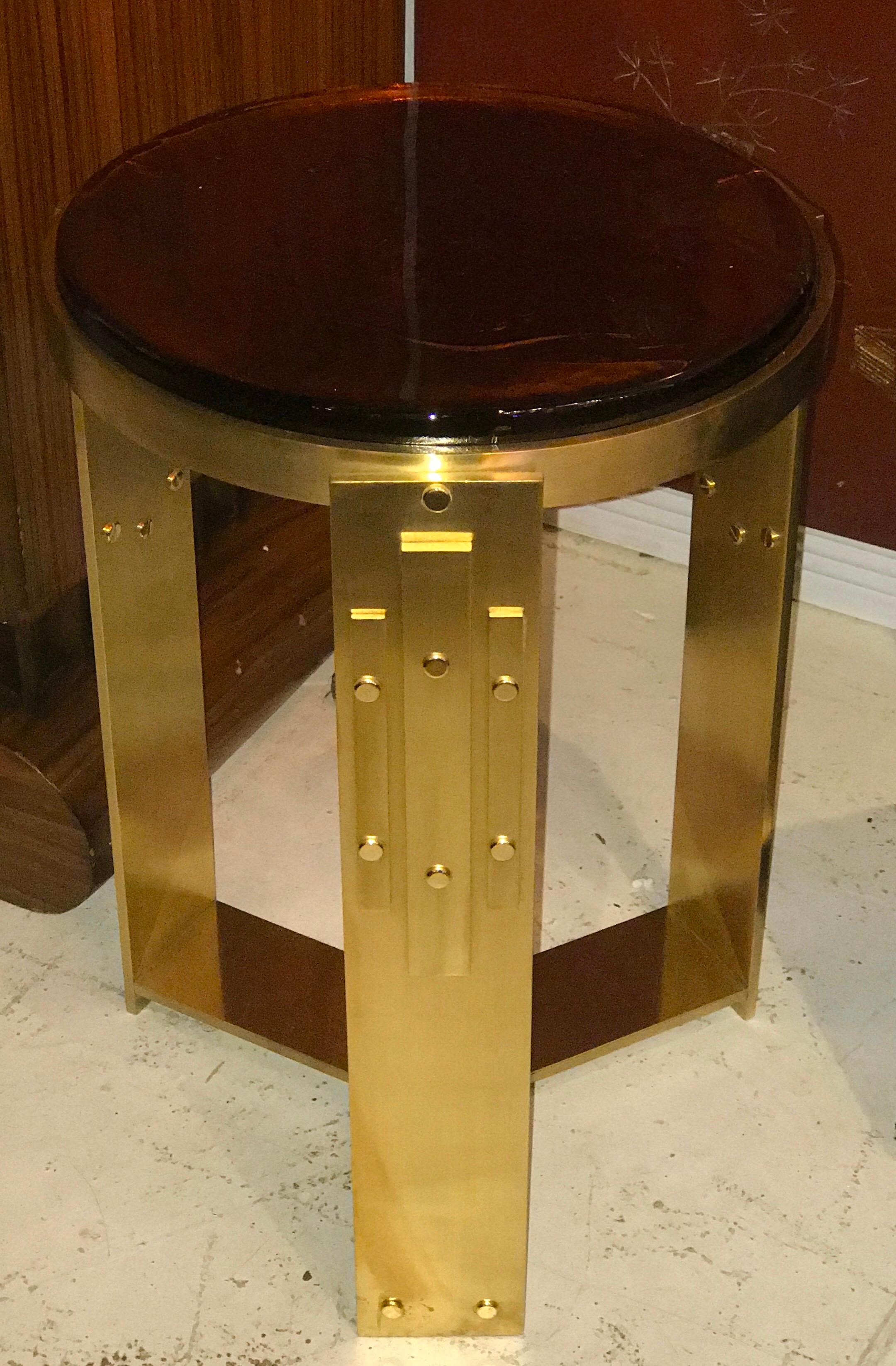 Pair of Midcentury Italian Brass and Glass Accent Tables 4