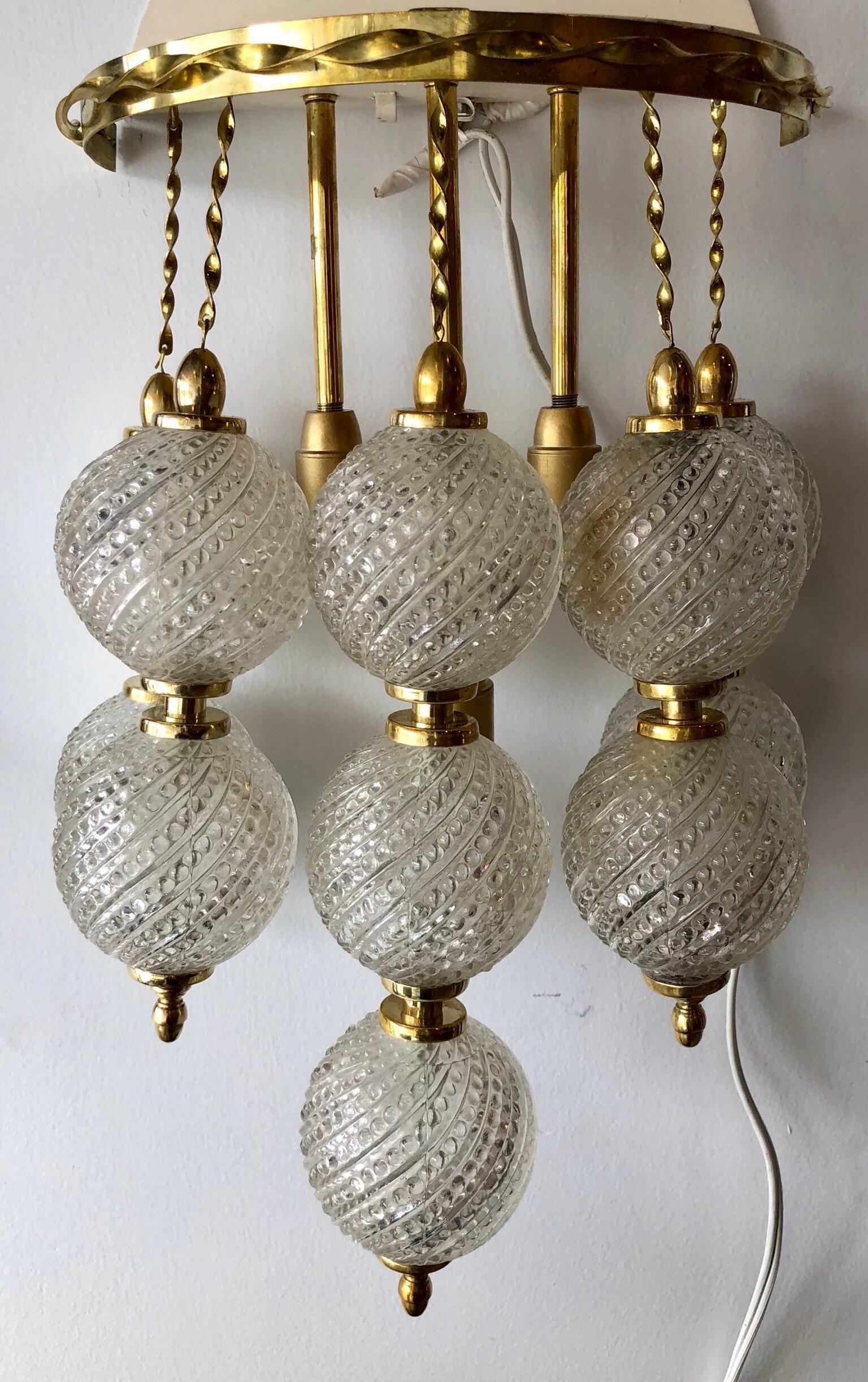 Pair of Midcentury Italian Brass and Venini Glass Hotel Bed Side Sconces 6