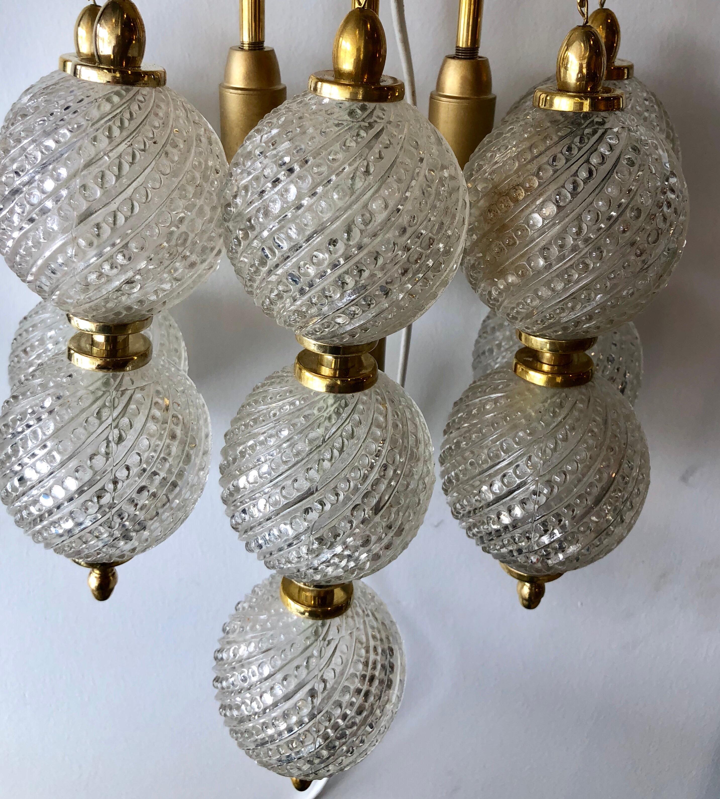 Pair of Midcentury Italian Brass and Venini Glass Hotel Bed Side Sconces 9