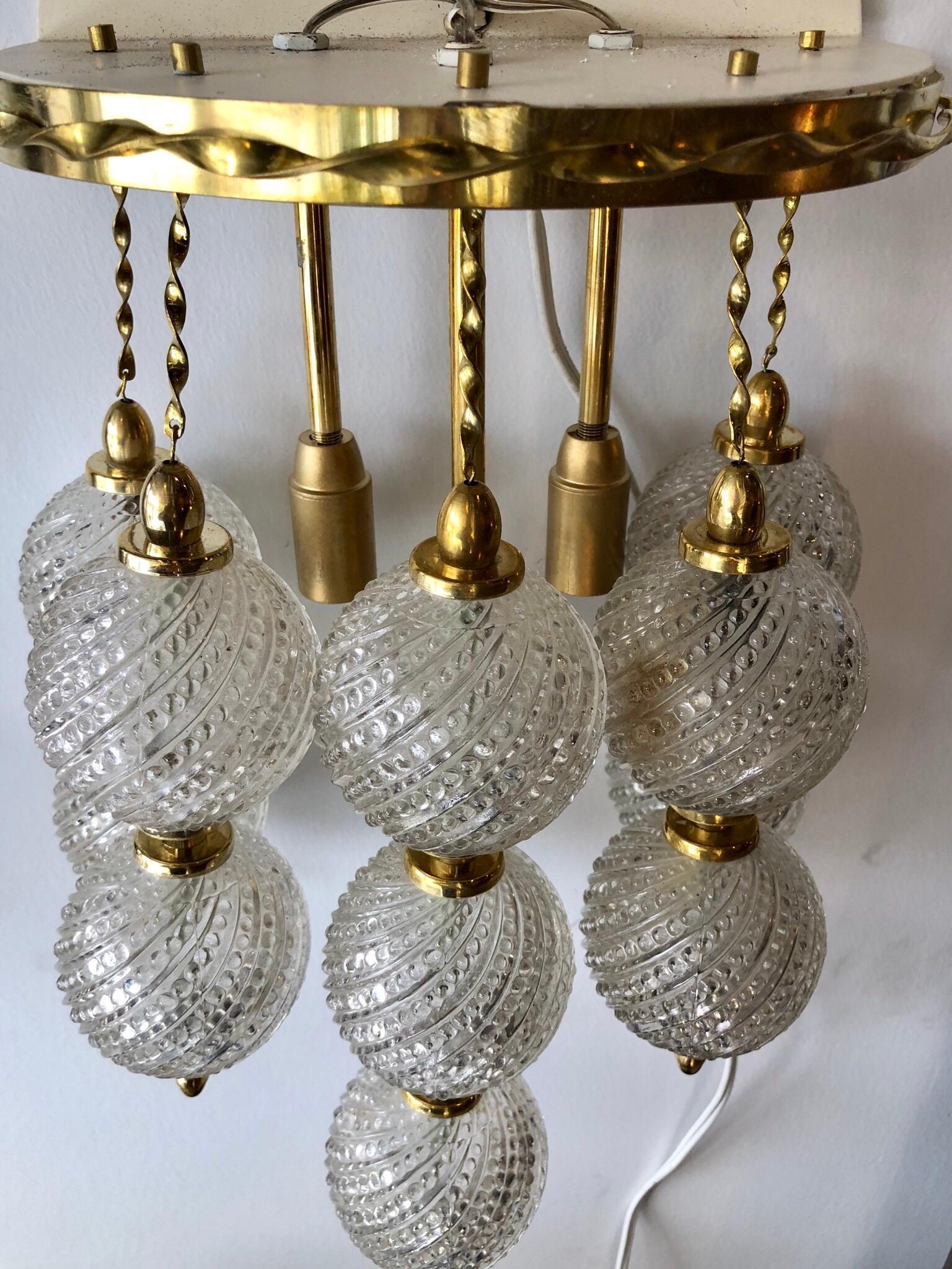 Mid-Century Modern Pair of Midcentury Italian Brass and Venini Glass Hotel Bed Side Sconces