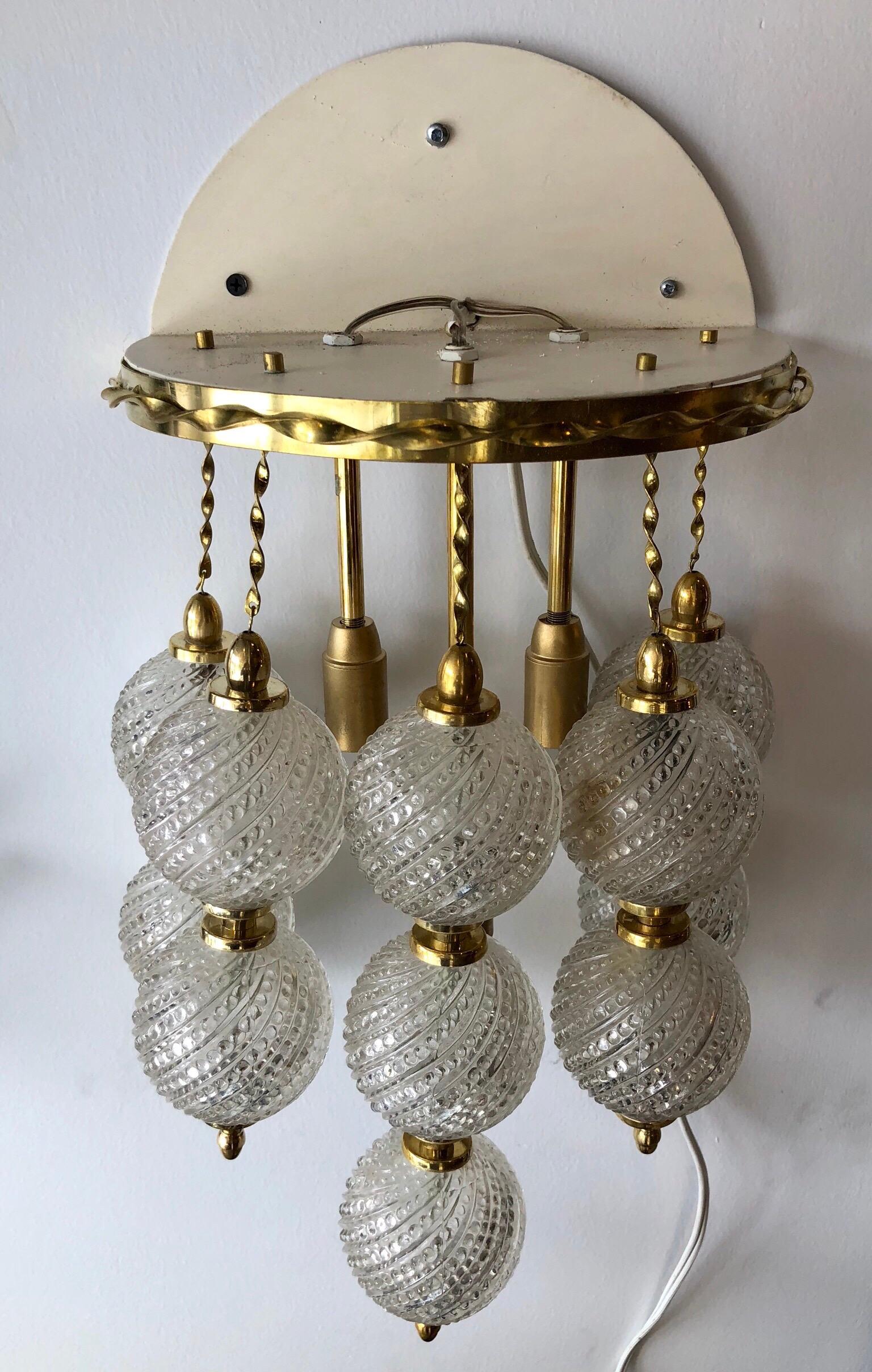 Pair of Midcentury Italian Brass and Venini Glass Hotel Bed Side Sconces 2