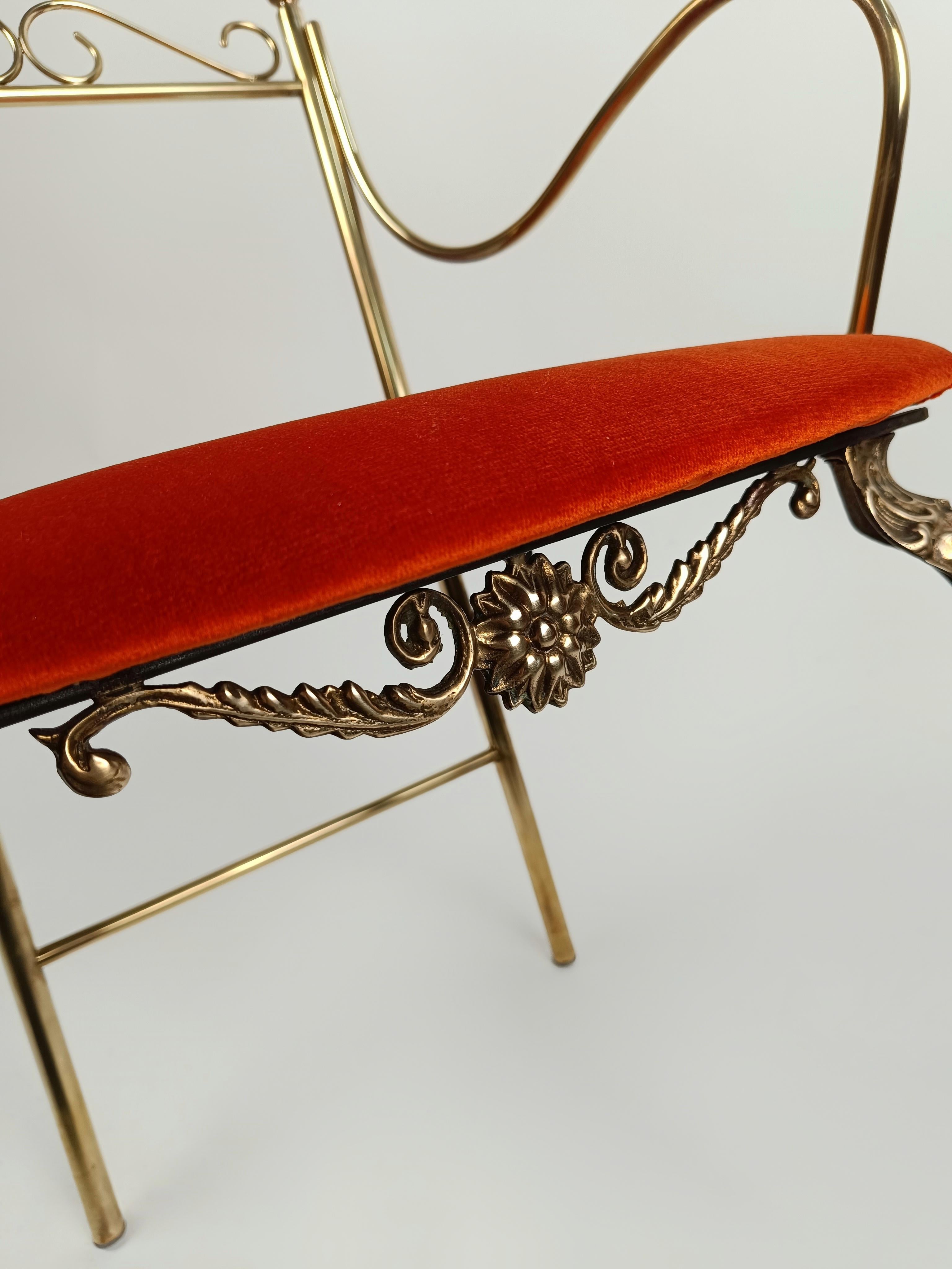 20th Century Pair of Midcentury Italian Brass Armchairs in the Style of Pier Luigi Colli For Sale
