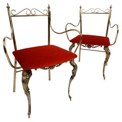 Vintage Pair of Midcentury Italian Brass Armchairs in the Style of Pier Luigi Colli