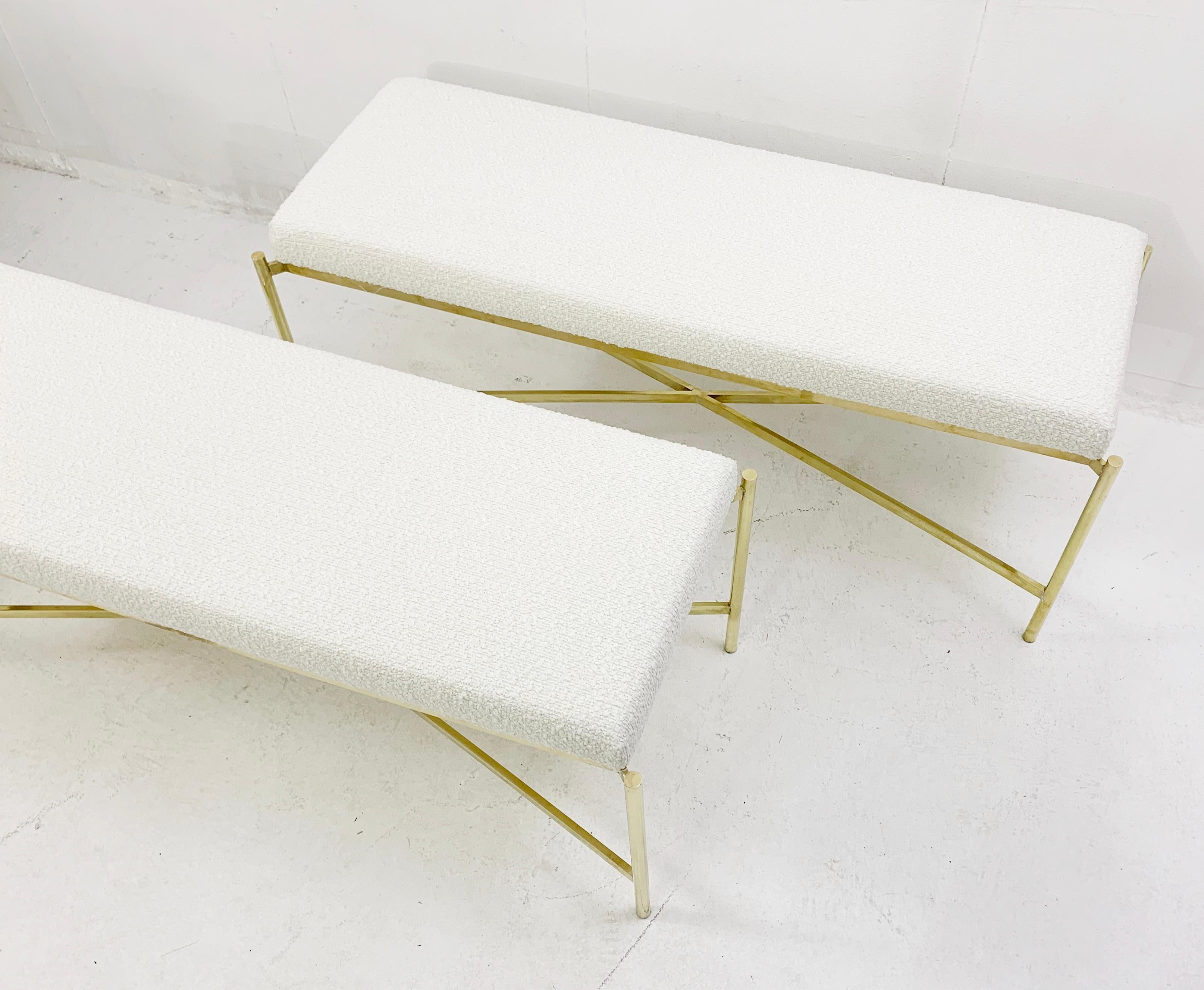 Pair of mid-century Italian brass bench - New upholstery.