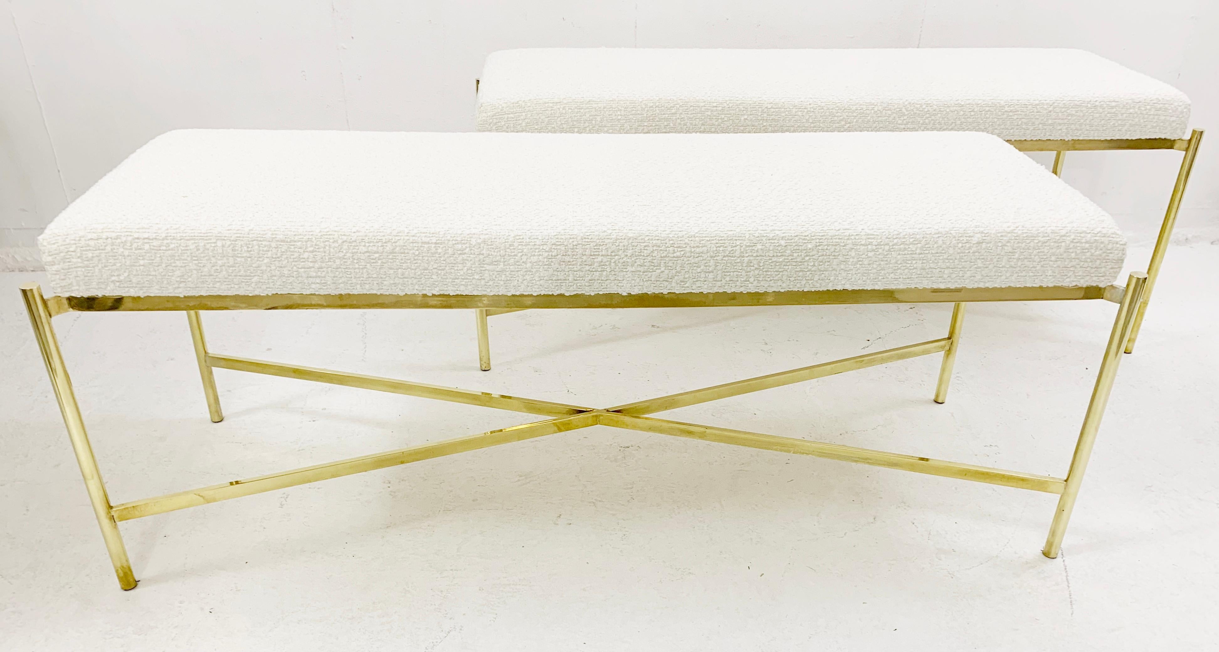 Mid-20th Century Pair of Mid-Century Italian Brass Bench, New Upholstery For Sale