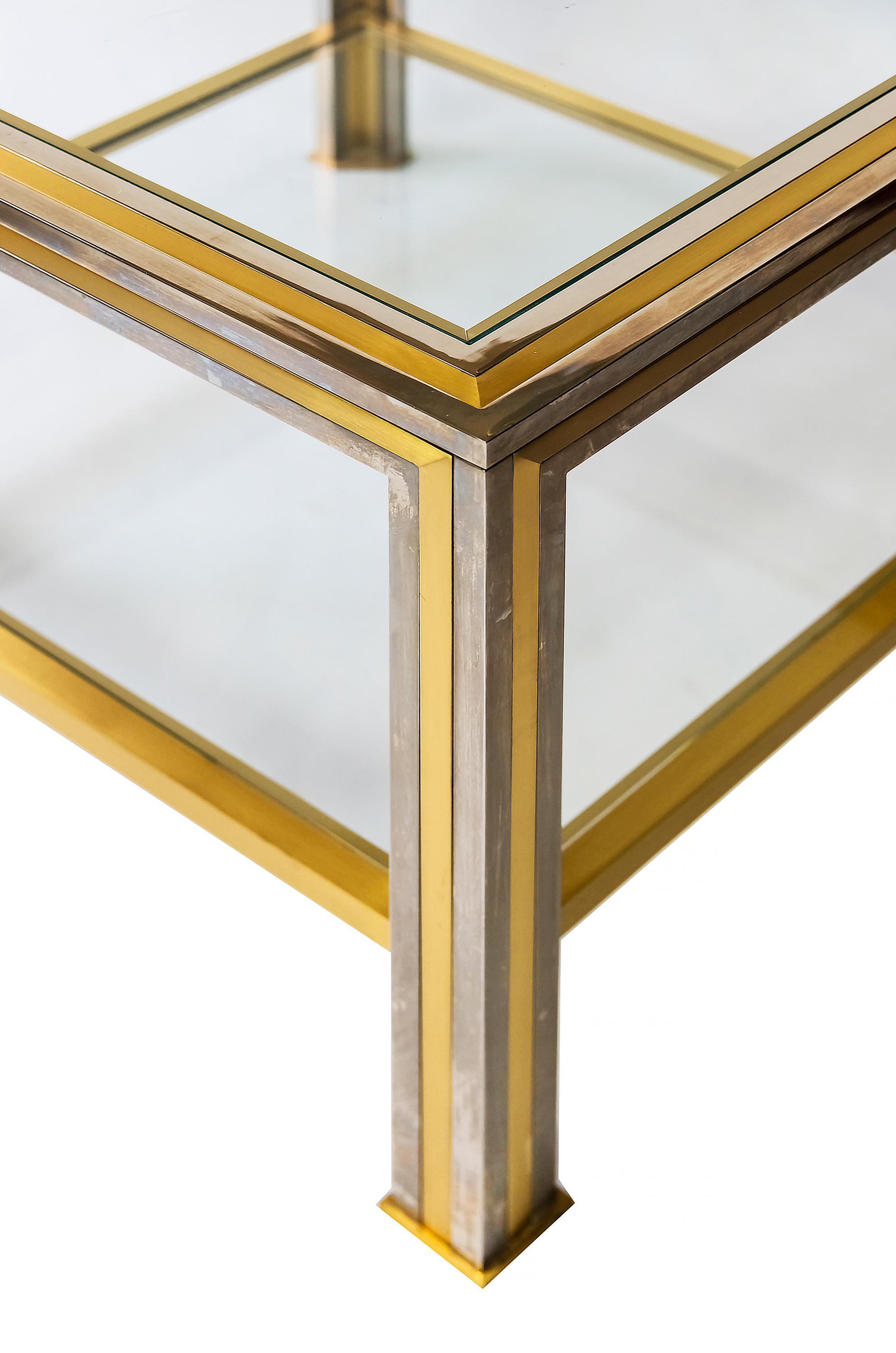 Pair of Mid-Century Italian Brass, Chrome and Glass Top Side Tables For Sale 1