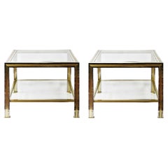 Pair of Mid-Century Italian Brass, Chrome and Glass Top Side Tables