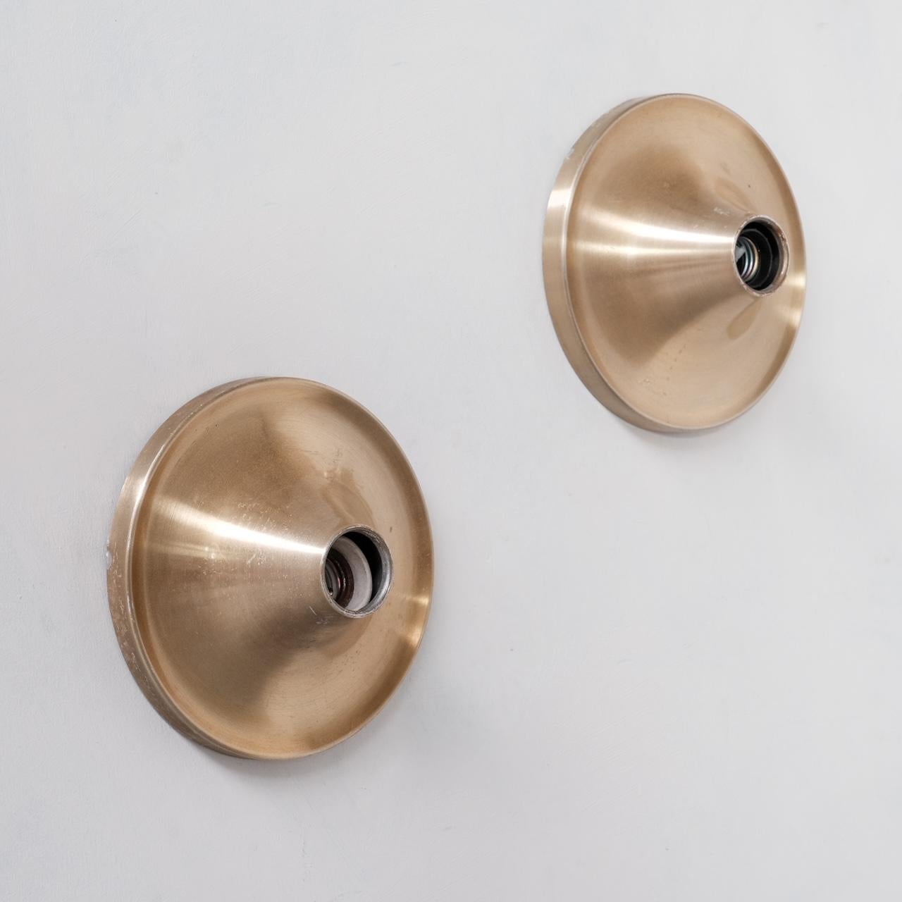 A pair of classy wall or ceiling sconces. 

Italy, c1970s. 

Ideal to be paired with the half silvered bulbs. 

PRICE IS FOR THE PAIR. 

TWO PAIRS AVAILABLE AT THE TIME OF LISTING. 

Since re-wired and PAT Tested. 

Location: Belgium