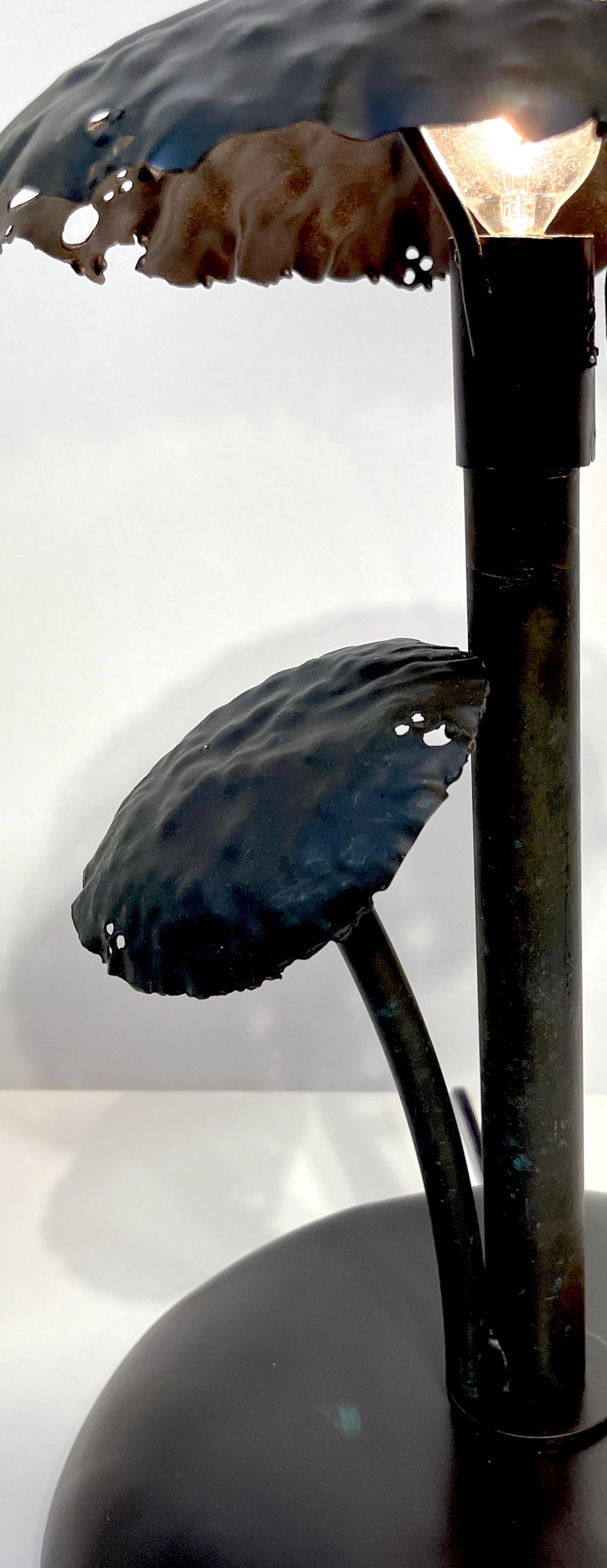 Patinated Pair of Mid-Century Italian Bronze Mushroom Lamps