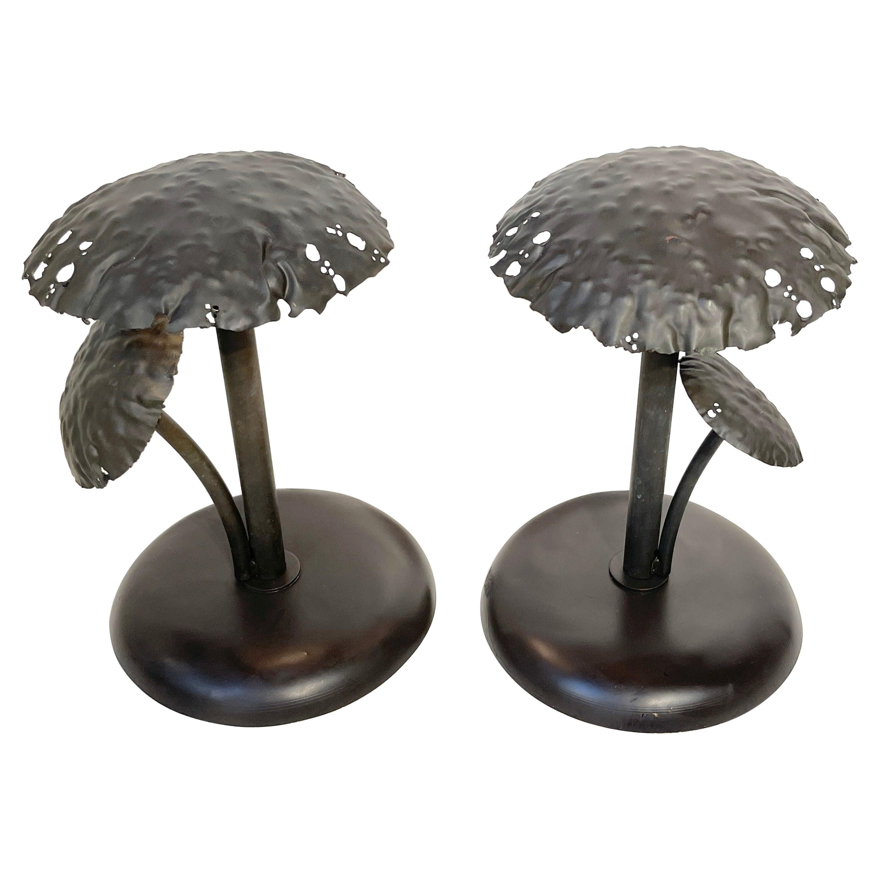 Pair of Mid-Century Italian Bronze Mushroom Lamps For Sale
