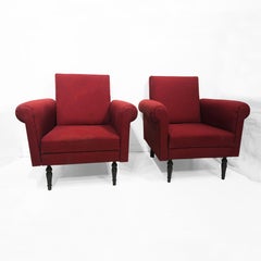 Pair of Midcentury Italian Burgundy Lounge Armchairs Red Black