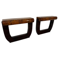 Pair of Mid-Century Italian Burl Wood Console Tables