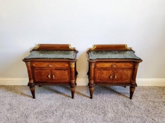 Pair of Mid-Century Italian Burlwood Marquetry Bedside Cabinet