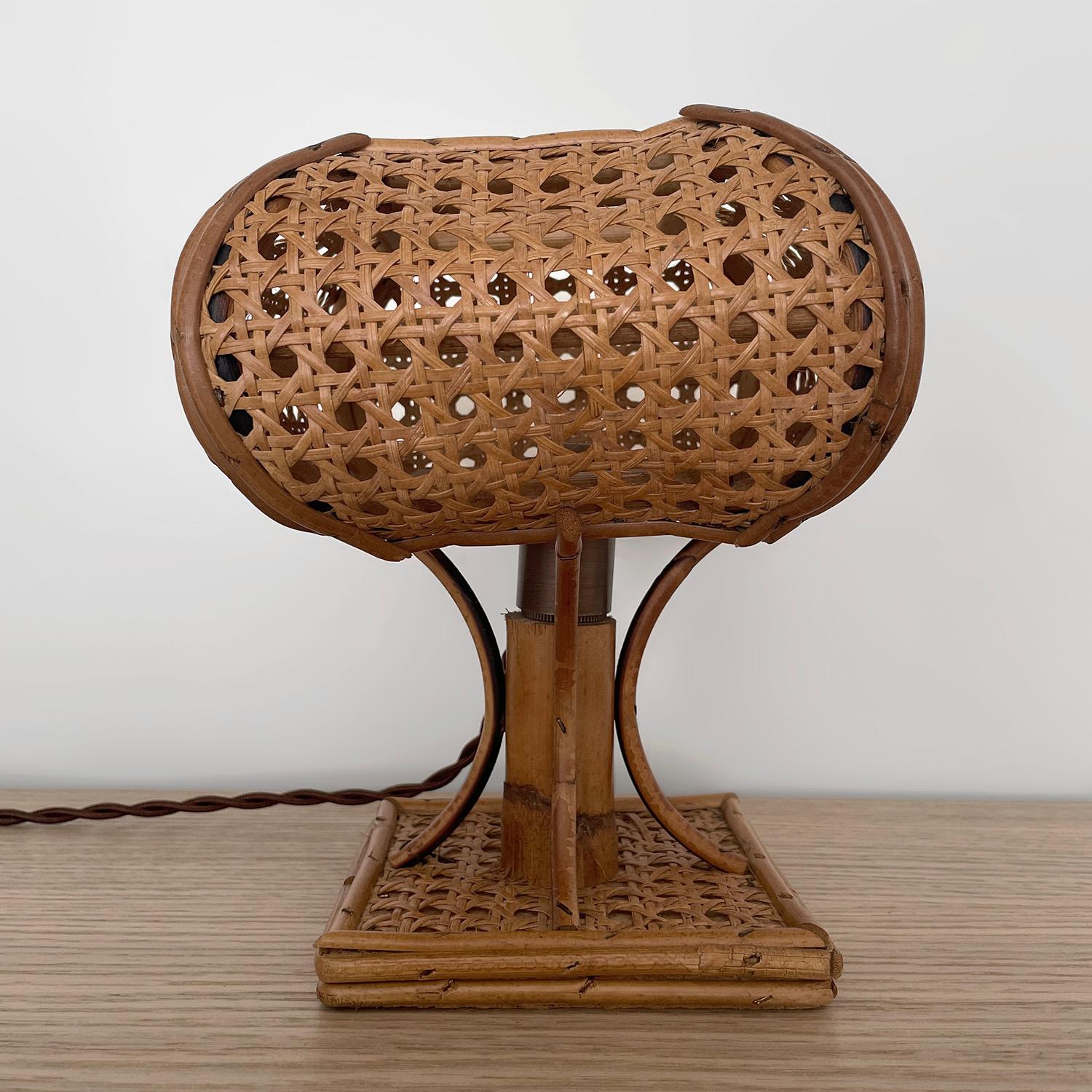 Pair of Mid Century Italian Cane & Rattan Table Lamps (rewired for US) 6