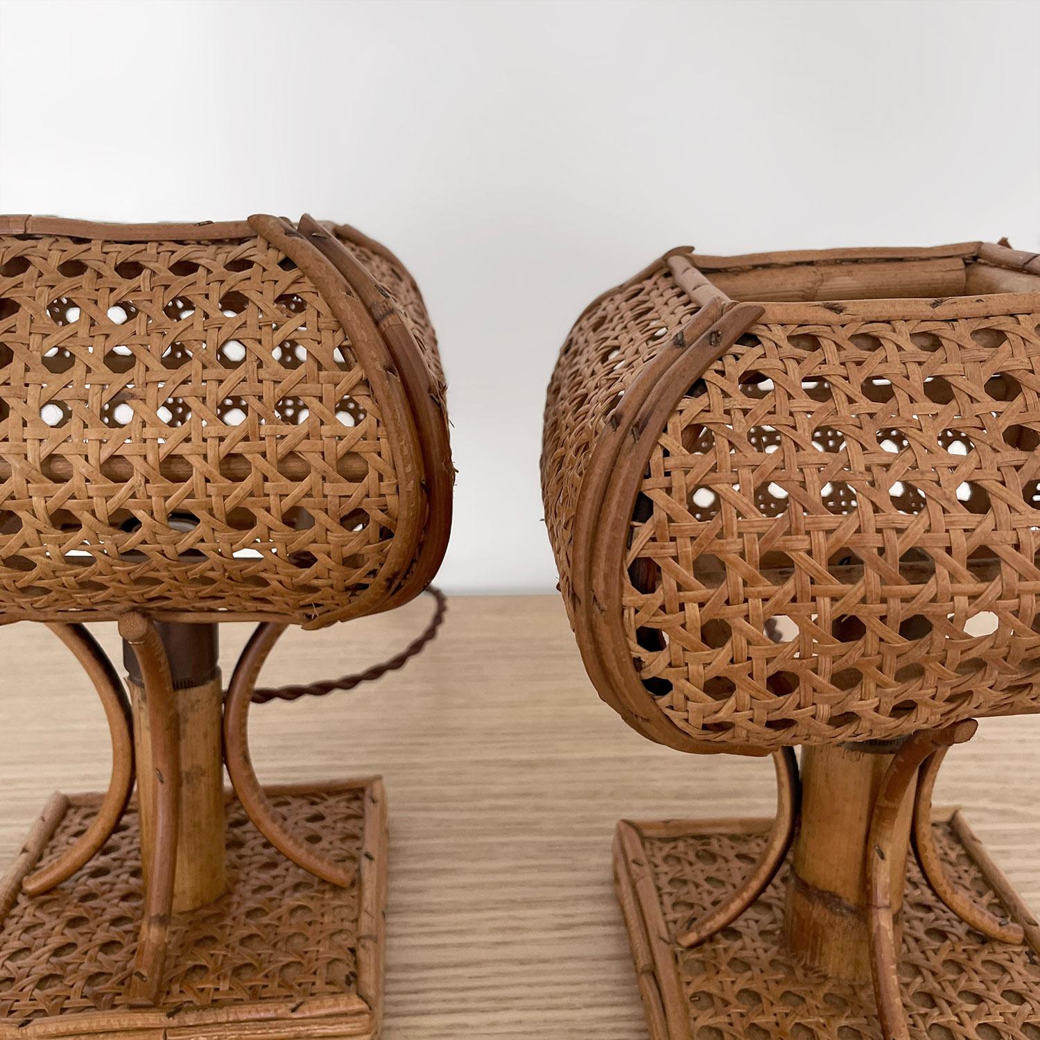 Pair of Mid Century Italian Cane & Rattan Table Lamps (rewired for US) 7