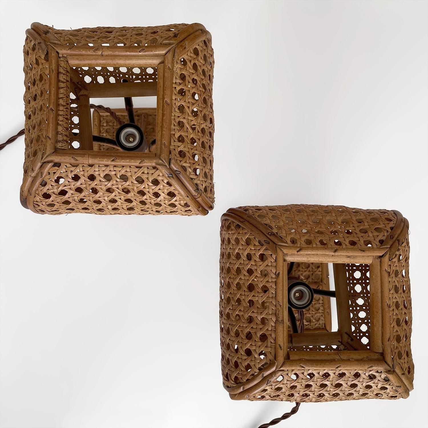 Pair of Mid Century Italian Cane & Rattan Table Lamps (rewired for US) 11