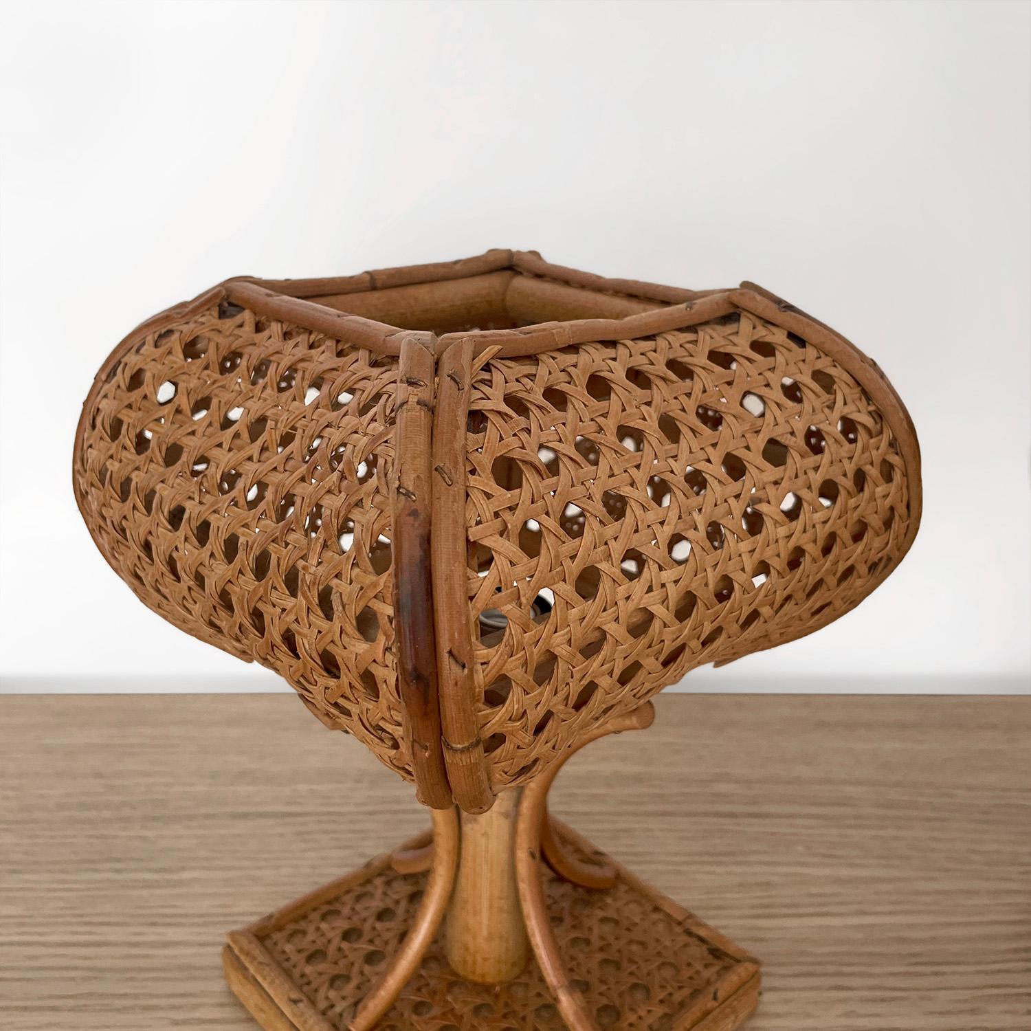 Pair of Mid Century Italian Cane & Rattan Table Lamps (rewired for US) 1