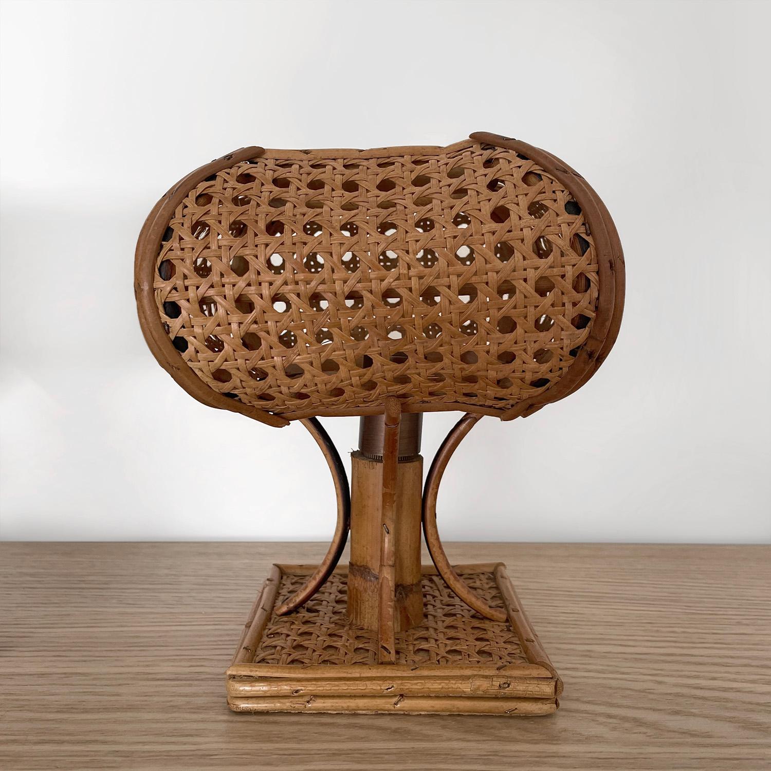 Pair of Mid Century Italian Cane & Rattan Table Lamps (rewired for US) 3