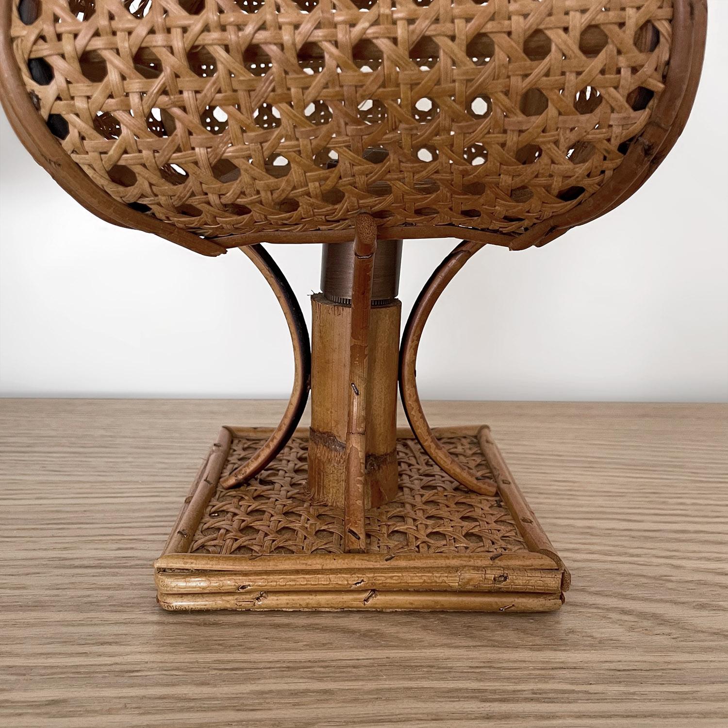 Pair of Mid Century Italian Cane & Rattan Table Lamps (rewired for US) 4