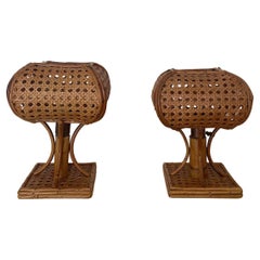Pair of Mid Century Italian Cane & Rattan Table Lamps (rewired for US)