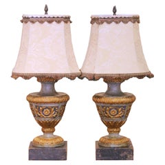Pair of Mid-Century Italian Carved and Painted Urn Form Table Lamps