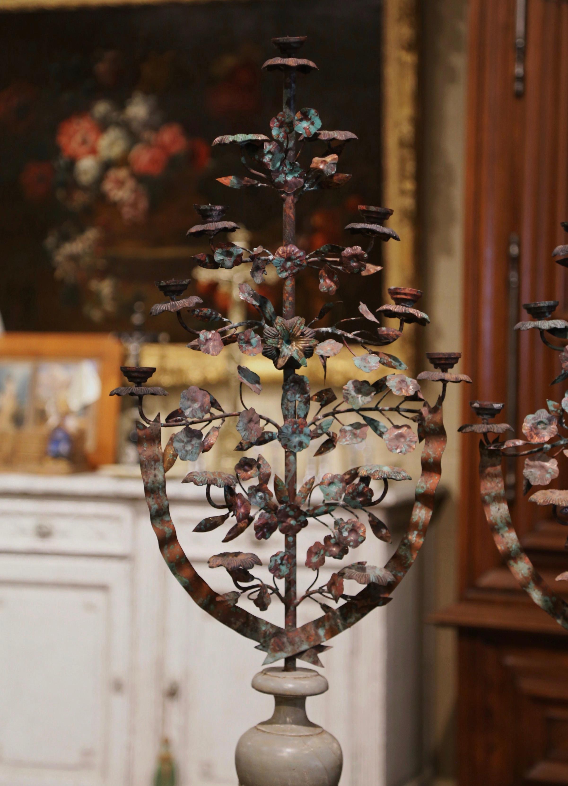 Classical Roman Pair of Mid-Century Italian Carved Painted and Metal Candelabras
