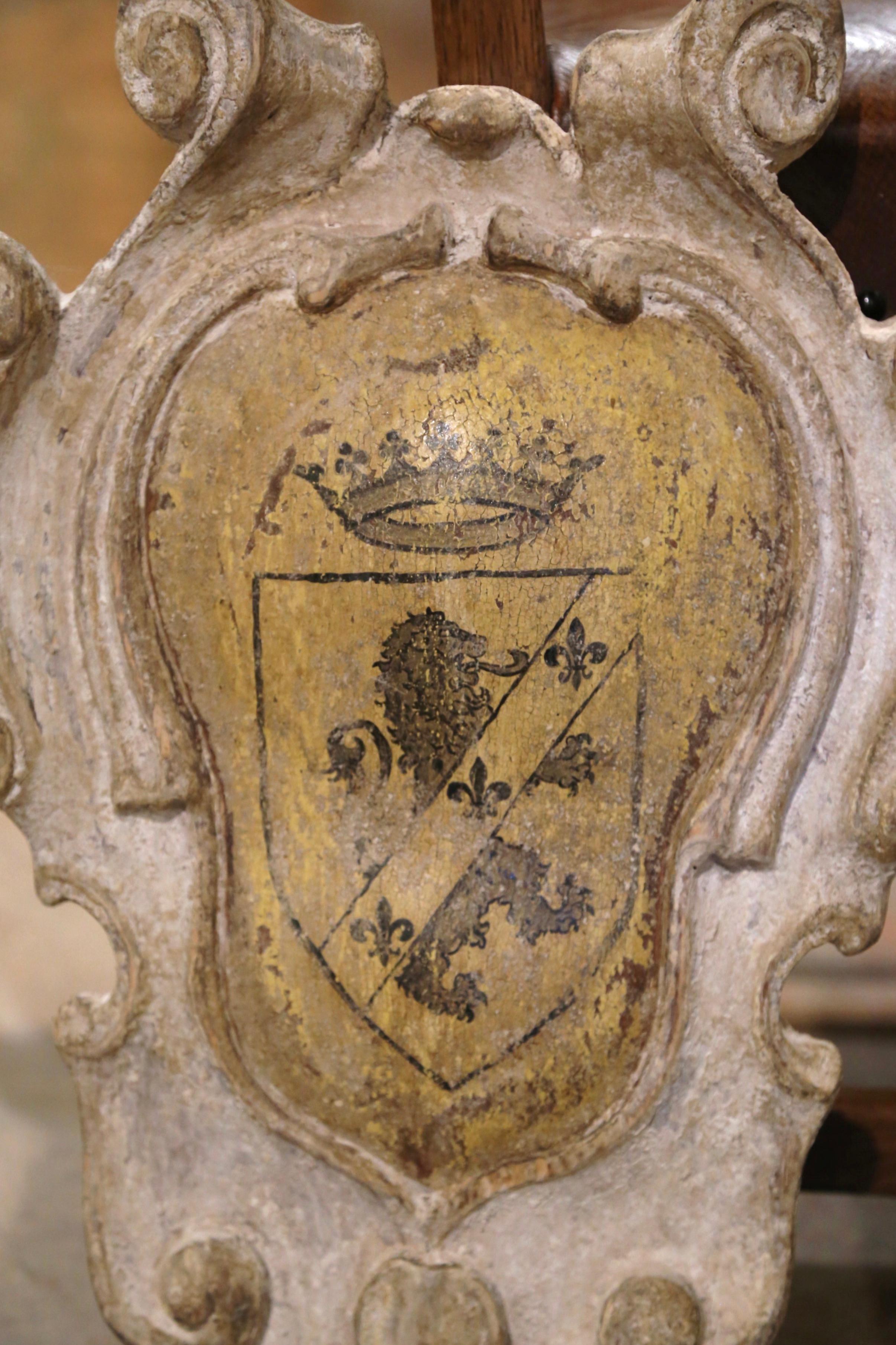 20th Century Pair of Mid-Century Italian Carved Painted Wall Hanging Coat of Arms Shields