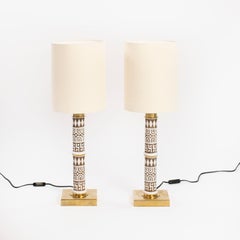 Paire de lampes de table italiennes du milieu du siècle en céramique et laiton par Banci Firence, années 1980