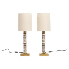 Pair of Mid-Century Italian Ceramic-Brass Table Lamps by Banci Firence, 1980s