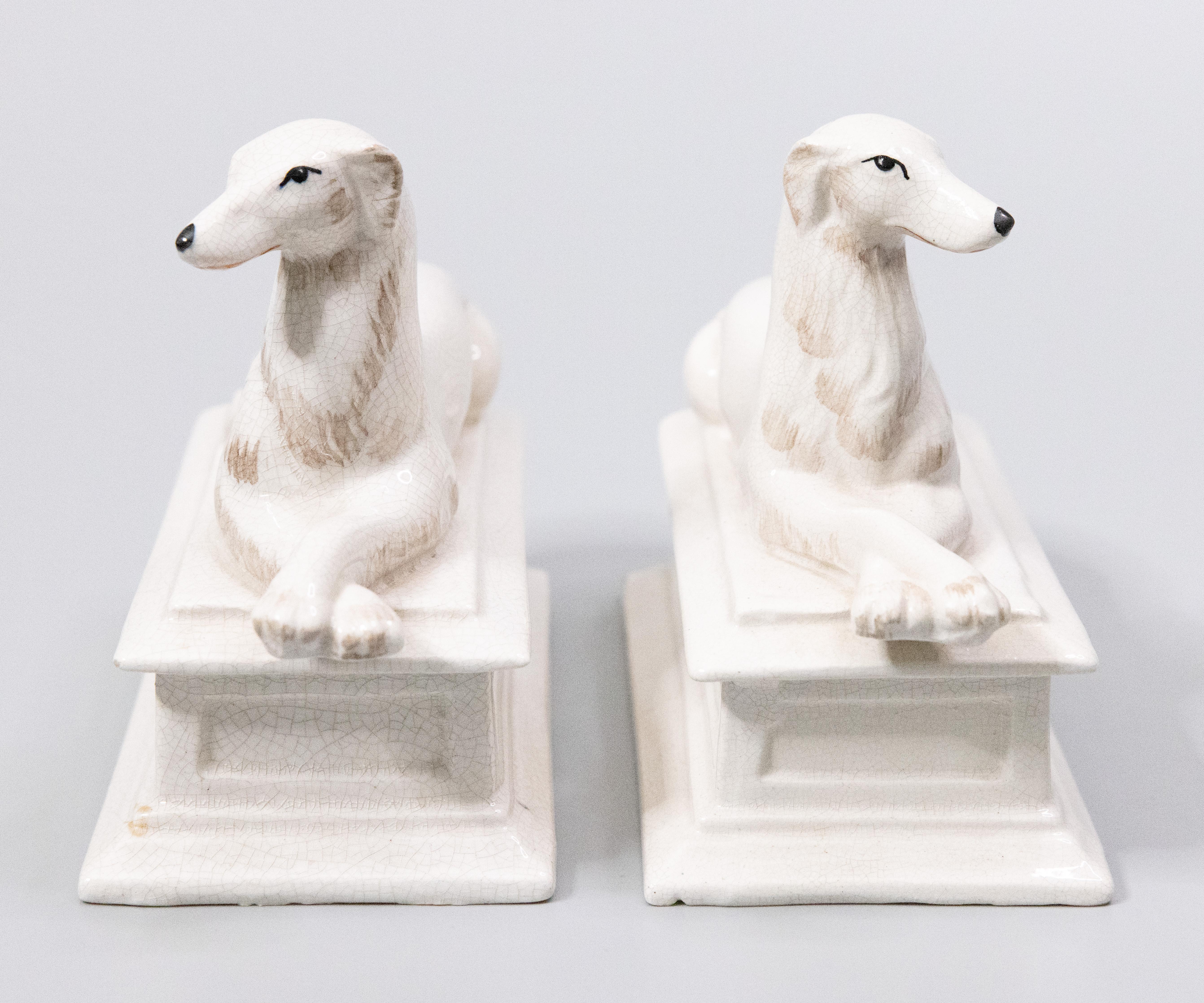 Pair of Mid-Century Italian Ceramic Greyhound Whippet Dogs Mantel Ornaments  In Good Condition In Pearland, TX