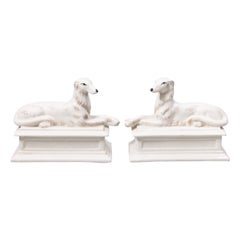 Pair of Mid-Century Italian Ceramic Greyhound Whippet Dogs Mantel Ornaments