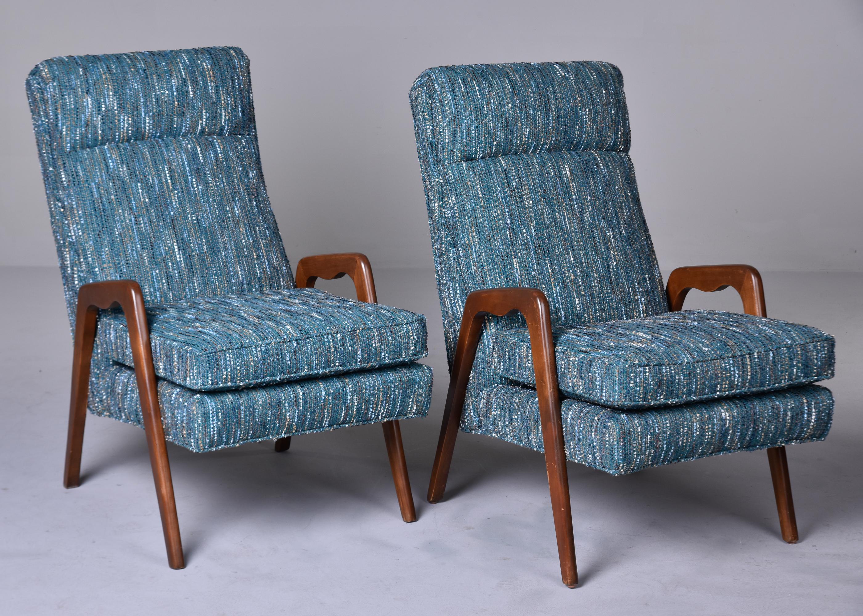 Pair of Mid-Century Italian Chairs with New Teal Tweed Upholstery For Sale 6