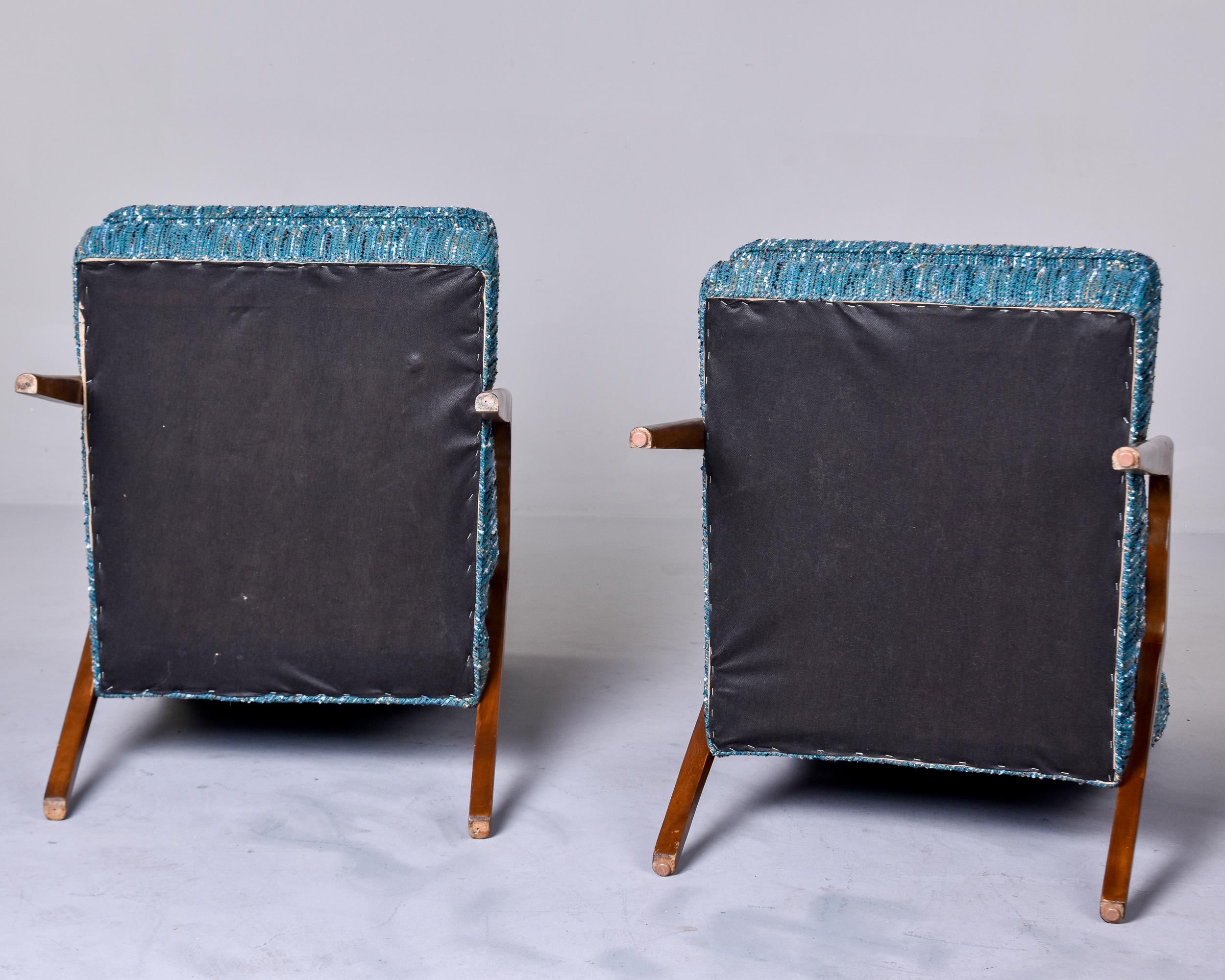 Pair of Mid-Century Italian Chairs with New Teal Tweed Upholstery For Sale 8