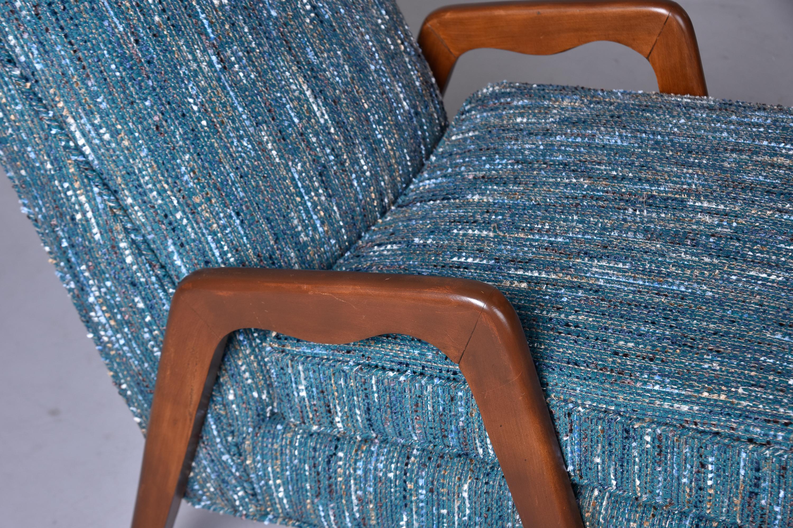 Pair of Mid-Century Italian Chairs with New Teal Tweed Upholstery For Sale 9