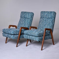 Pair of Mid-Century Italian Chairs with New Teal Tweed Upholstery